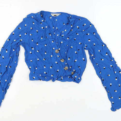 Miss Selfridge Women's Blue Polka Dot Cropped Blouse Size 10