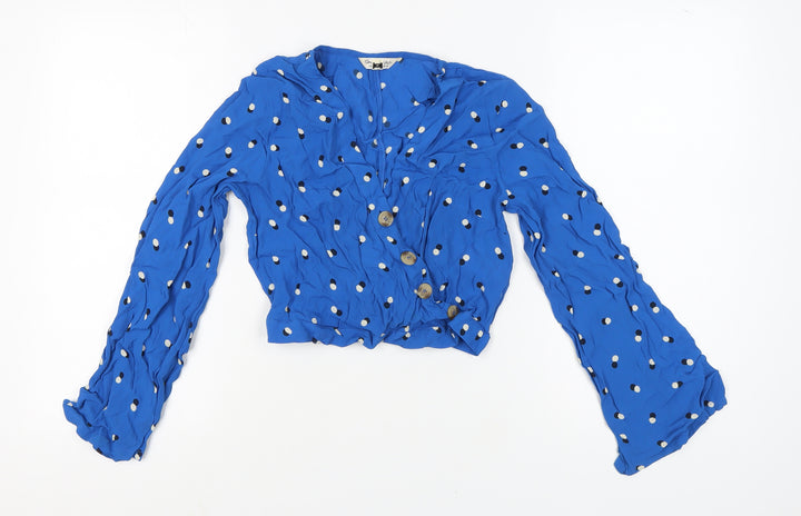 Miss Selfridge Women's Blue Polka Dot Cropped Blouse Size 10