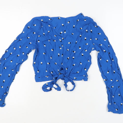 Miss Selfridge Women's Blue Polka Dot Cropped Blouse Size 10