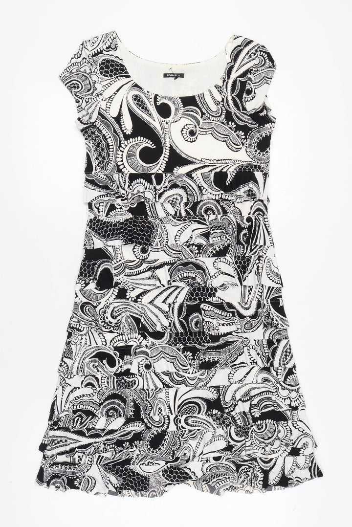 Roman Women's Black White Paisley Dress, Size 10