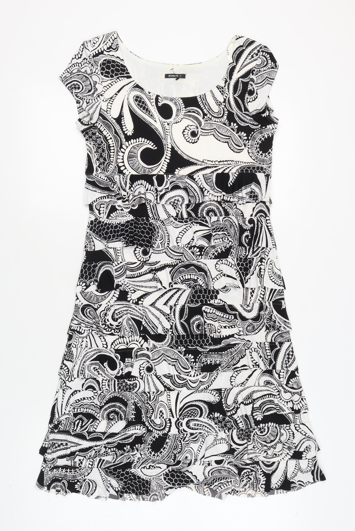 Roman Women's Black White Paisley Dress, Size 10