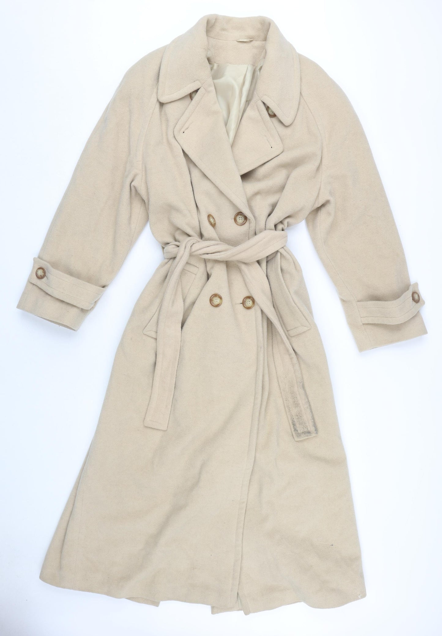 BHS Women's Beige Trench Coat, Size 12, Wool Blend
