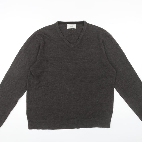 John Lewis Men's Grey Acrylic V-Neck Jumper L