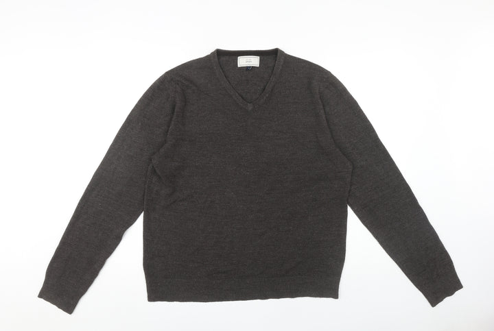 John Lewis Men's Grey Acrylic V-Neck Jumper L