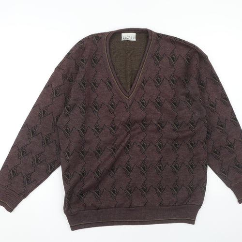 Pierre Sangan Men's Brown L Argyle V-Neck Pullover