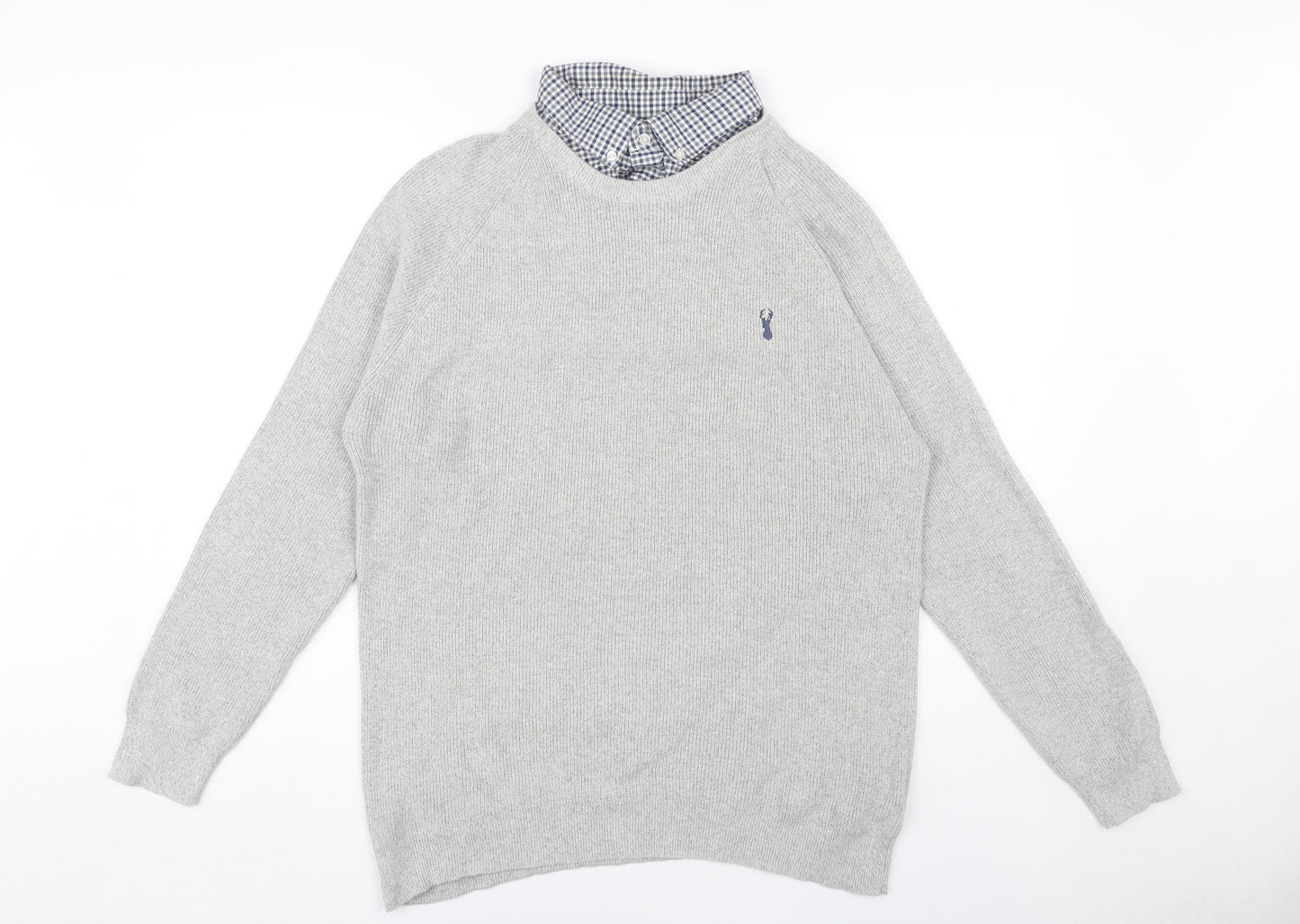 Next Men's XL Grey Pullover Jumper Crew Neck Cotton