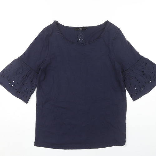 Next Women's Blue Bell Sleeve Cotton Blouse Size 10