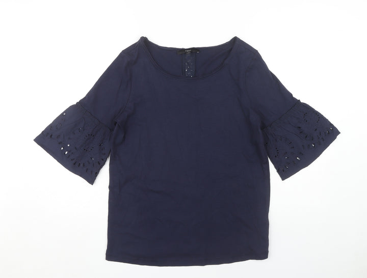 Next Women's Blue Bell Sleeve Cotton Blouse Size 10
