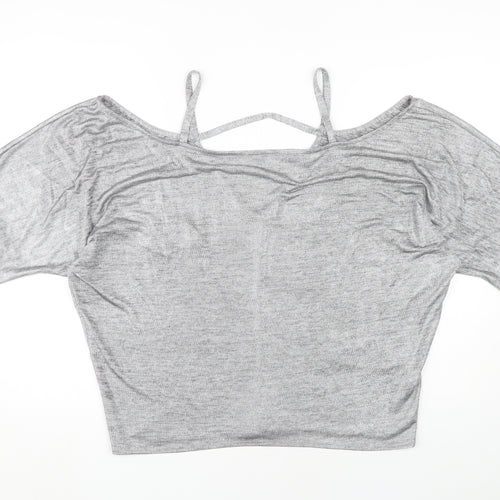 Dorothy Perkins Grey Women's V-Neck Top Size 16