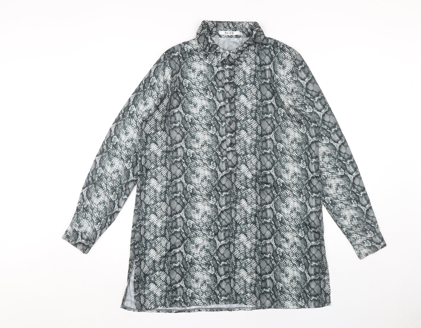 NA-KD Women's Grey Snake Print Tunic Shirt 10