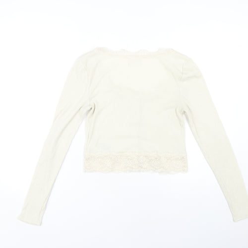 Urban Outfitters Women's Beige Cropped Jersey Blouse M