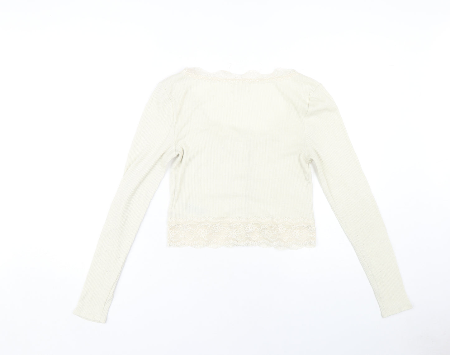 Urban Outfitters Women's Beige Cropped Jersey Blouse M