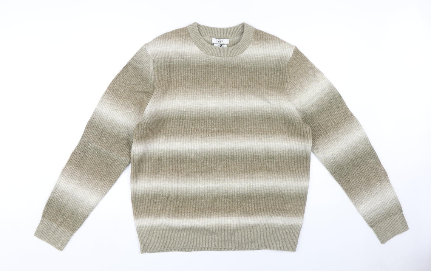 Marks and Spencer Men’s Beige Striped Knit Jumper L