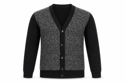 Front view of D-Rock Men's Black Cardigan L Button V-Neck Knit