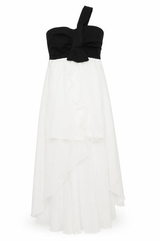 Front view of Club L Women's Hi-Low Black & White Dress, size 12