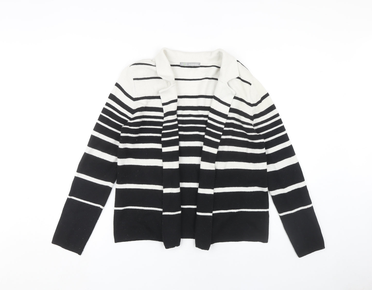 Marks and Spencer Women's Black Striped Open Front Cardigan Size 14
