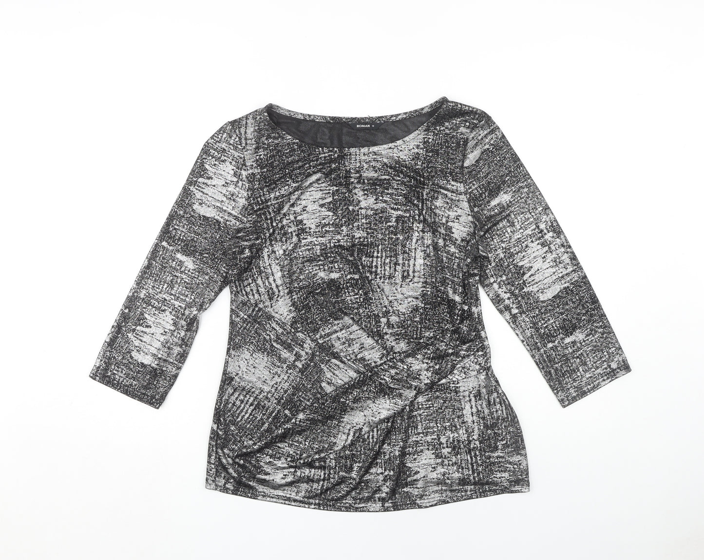 Roman Women's Black Geometric 3/4 Sleeve Top Size 14