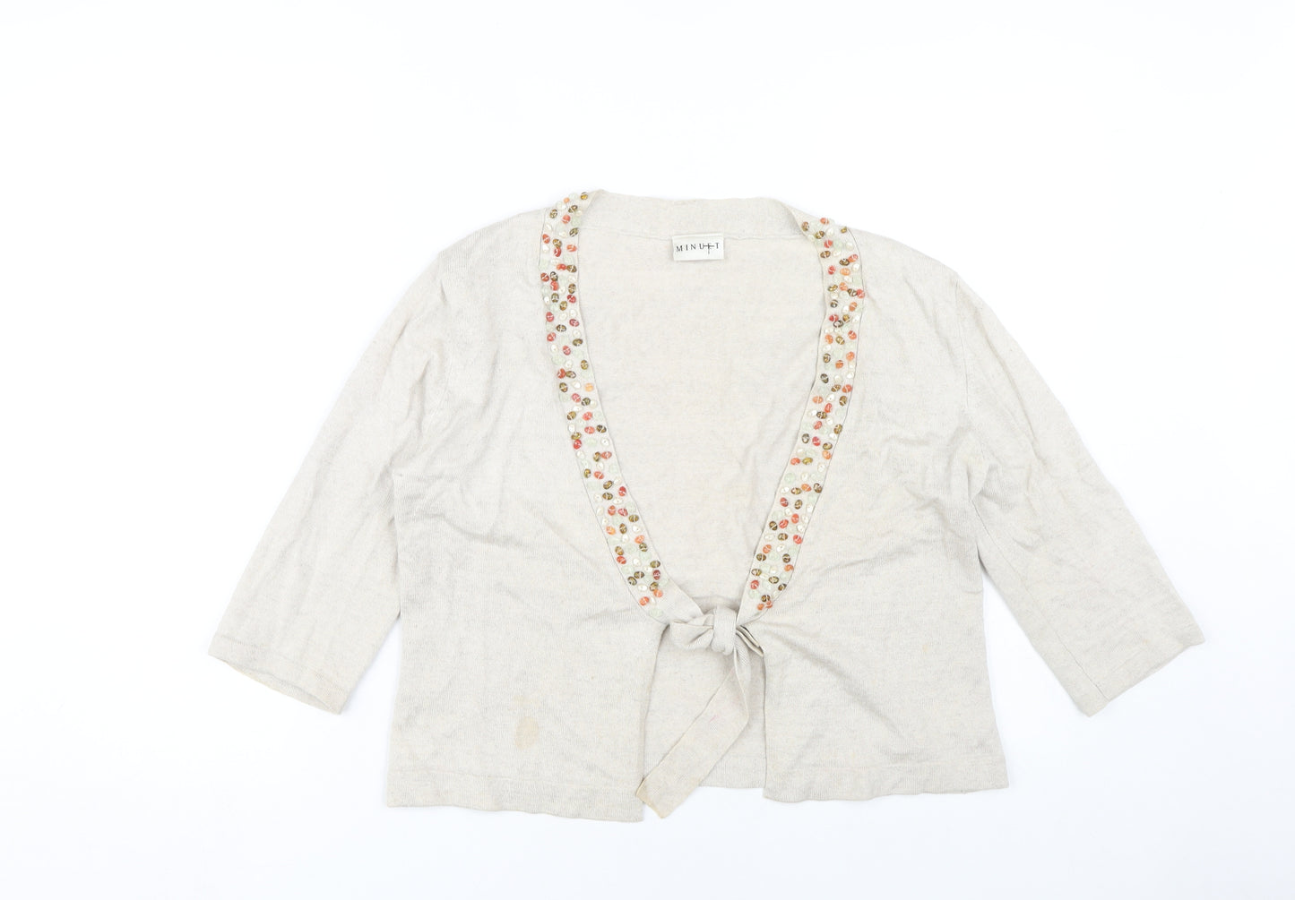 Minuet Women Beige Beaded Cardigan Size 14