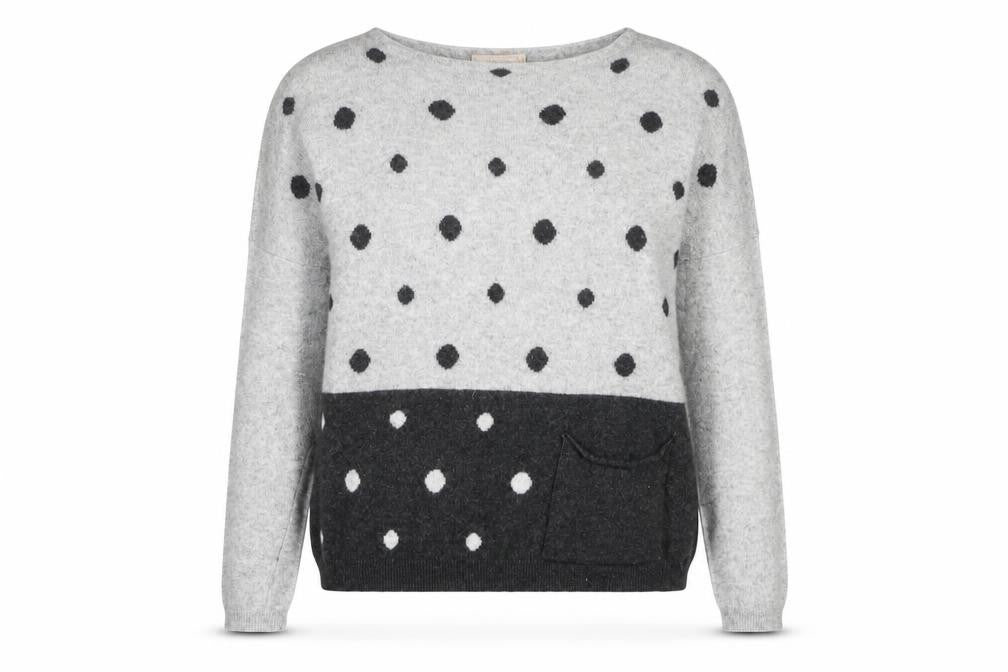 Front view of Benedetta B Women's Grey Polka Dot Jumper, size S