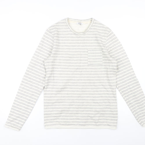 Next Men's Grey Striped Long Sleeve T-Shirt S