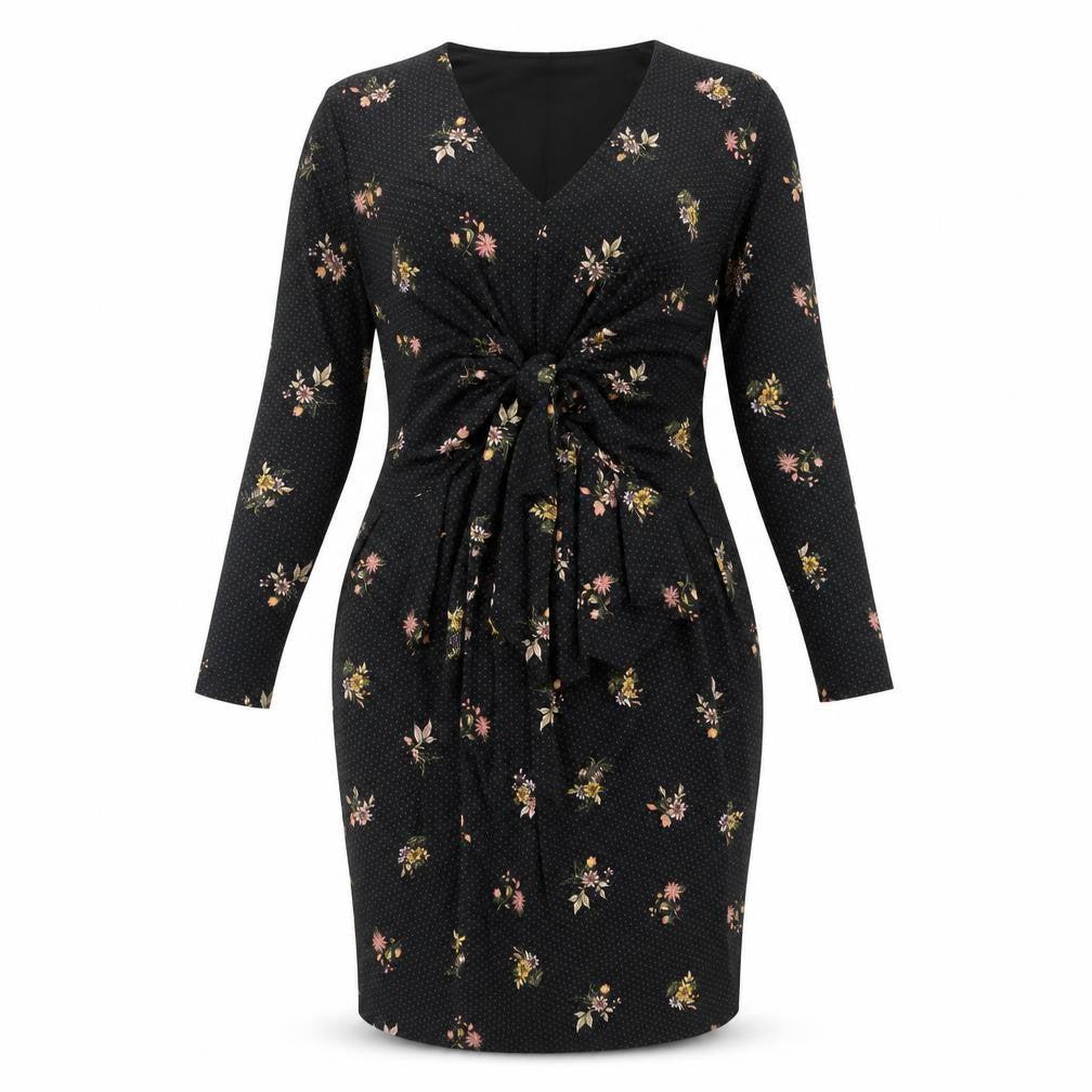 Front view of Marks & Spencer Women's Black Floral Dress