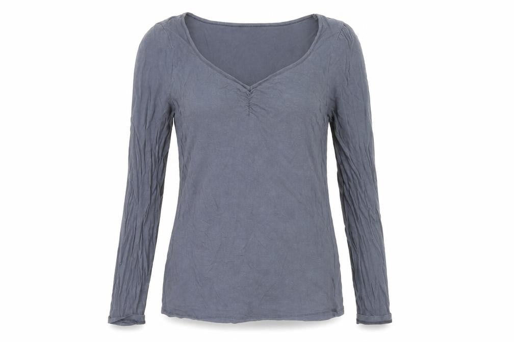Front view of Soaked in Luxury Women's Grey V-Neck Long Sleeve Top