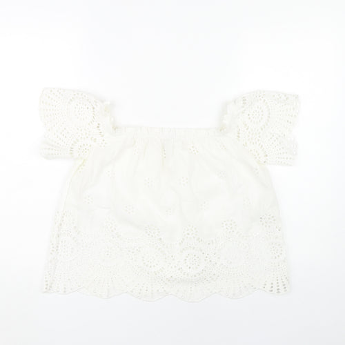 Stradivarius Women's White Cotton Lace Blouse M