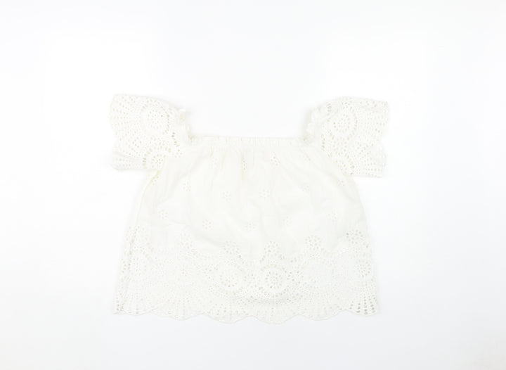 Stradivarius Women's White Cotton Lace Blouse M