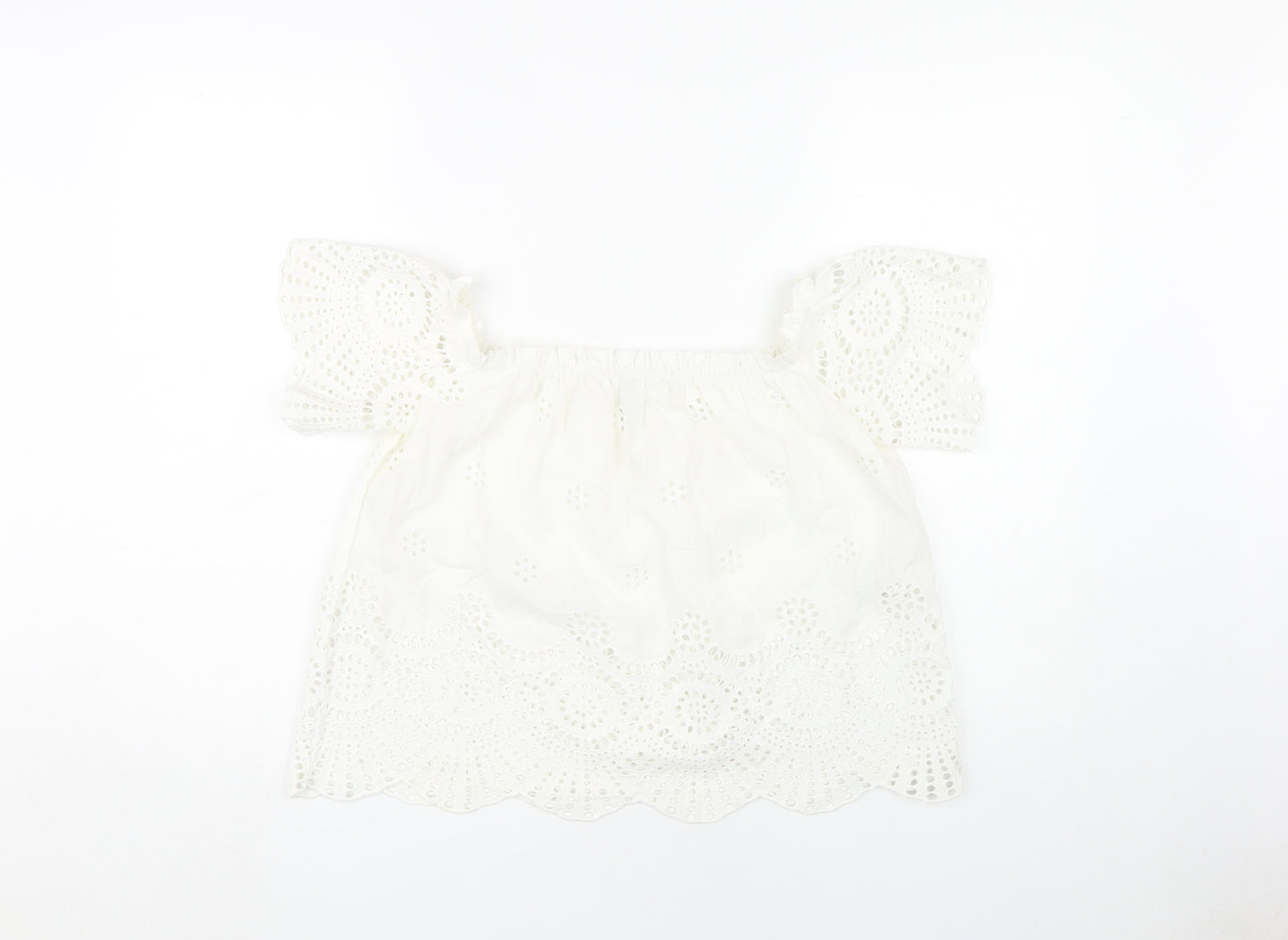Stradivarius Women's White Cotton Lace Blouse M