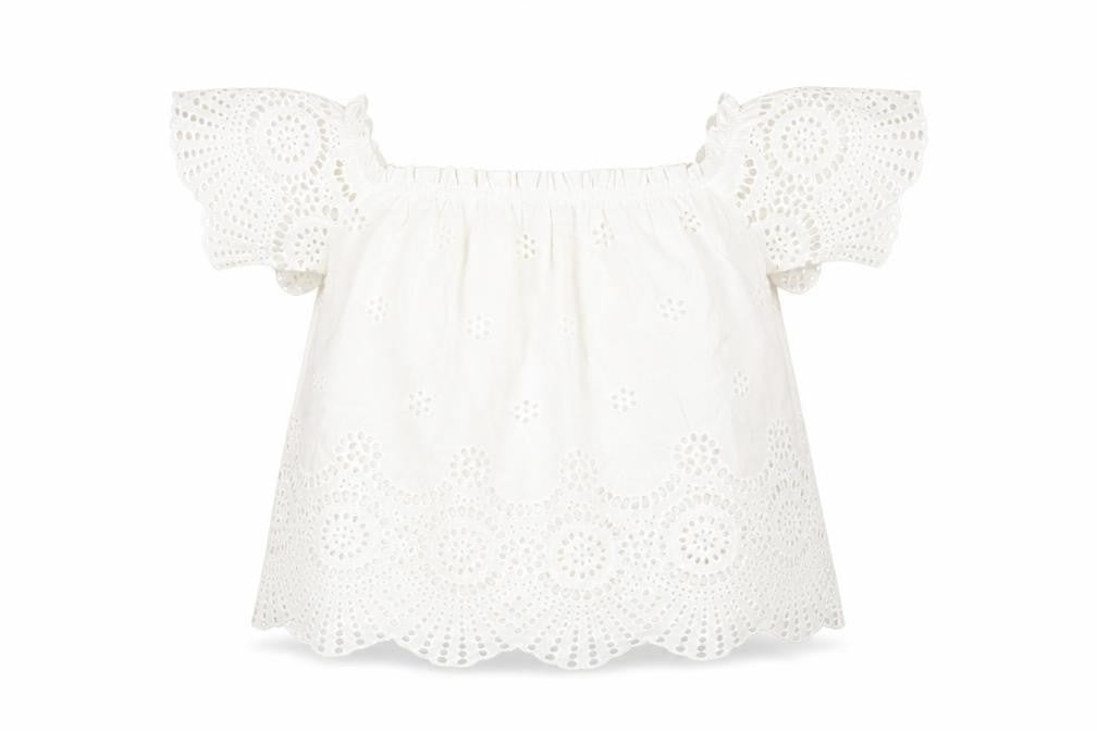 Front view of Stradivarius Women's White Cotton Lace Blouse M