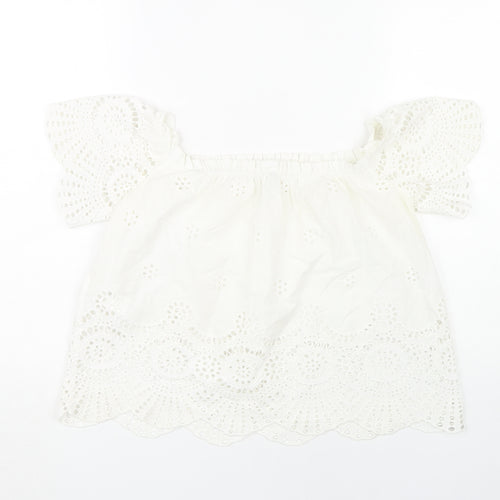 Stradivarius Women's White Cotton Lace Blouse M