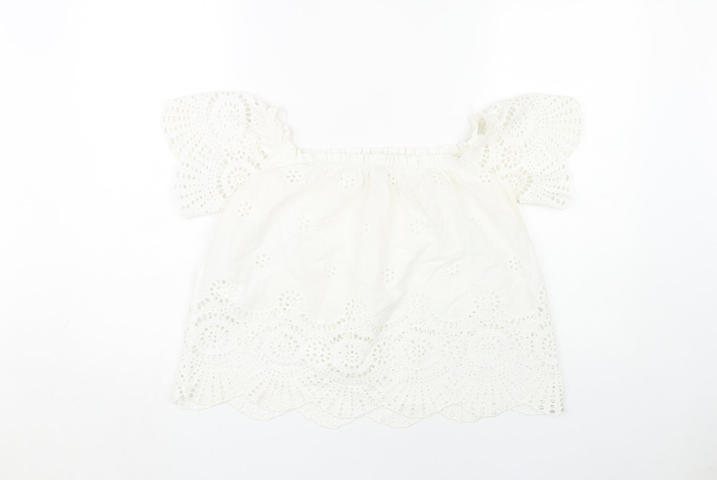 Stradivarius Women's White Cotton Lace Blouse M