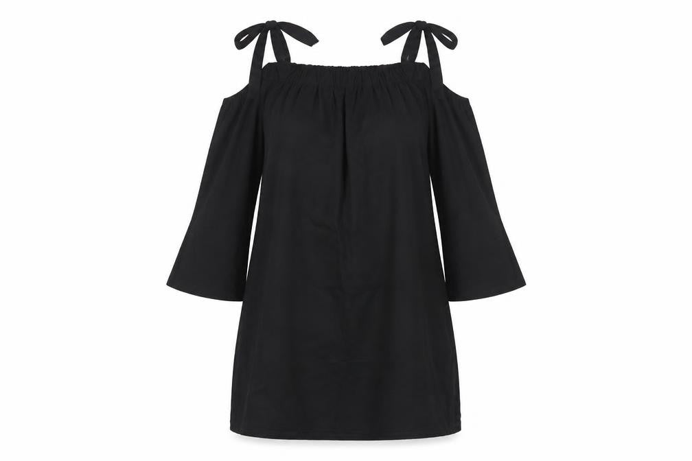 Front view of Zara Basic Women's Black Off Shoulder Dress M