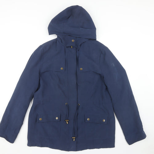 BHS Women's Blue Hooded Parka Size 14 Casual Spring