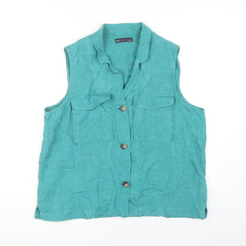 Marks and Spencer Women's Green Linen Button-Up Shirt