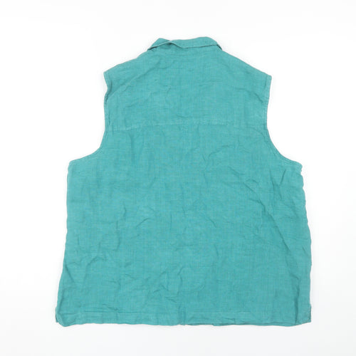 Marks and Spencer Women's Green Linen Button-Up Shirt