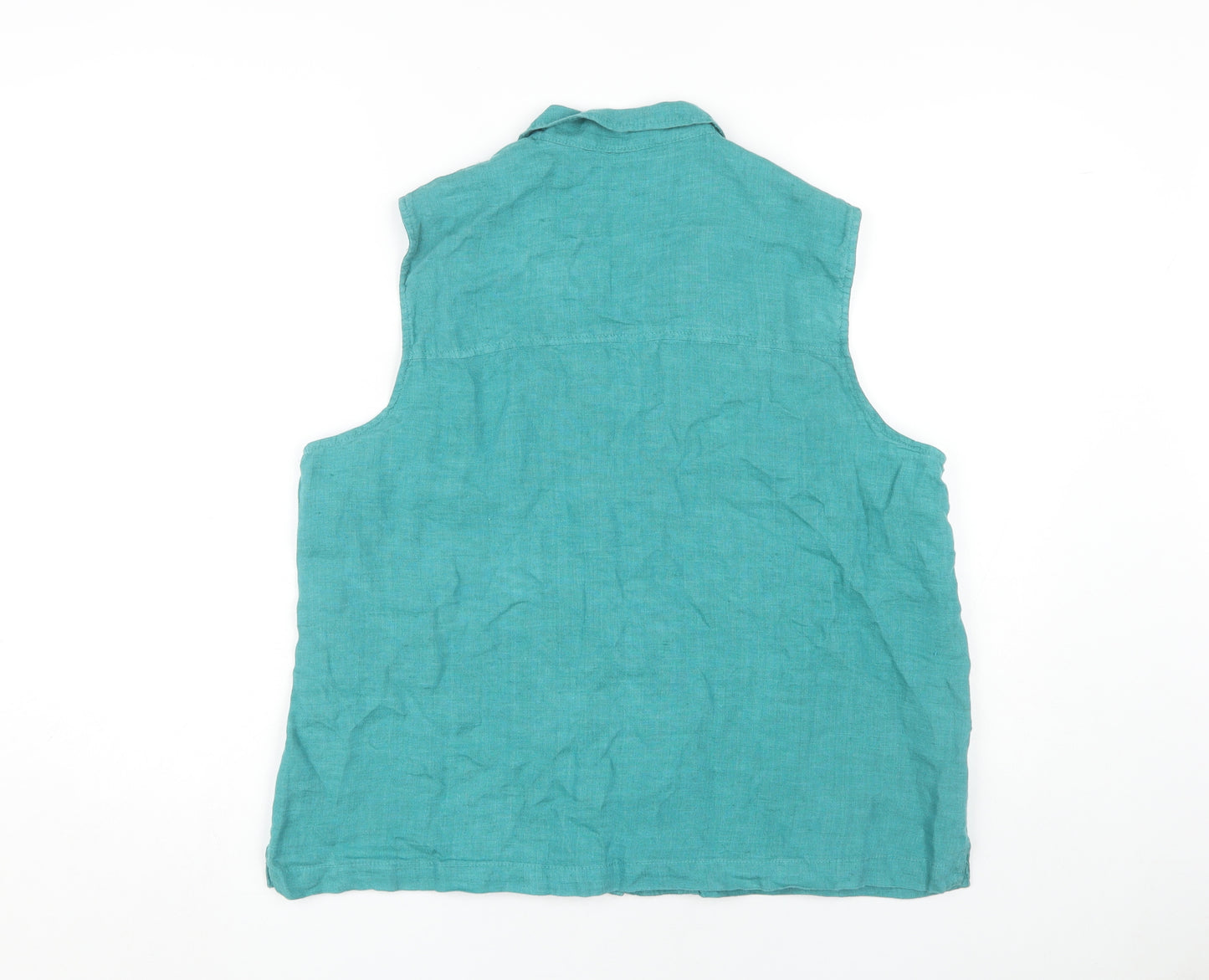 Marks and Spencer Women's Green Linen Button-Up Shirt