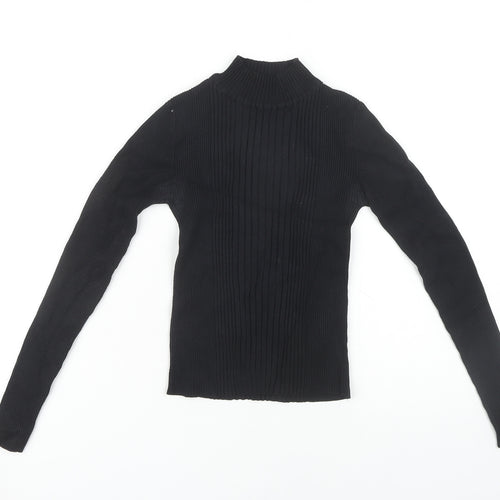 Pull&Bear Women's Black Mock Neck Long Sleeve Blouse
