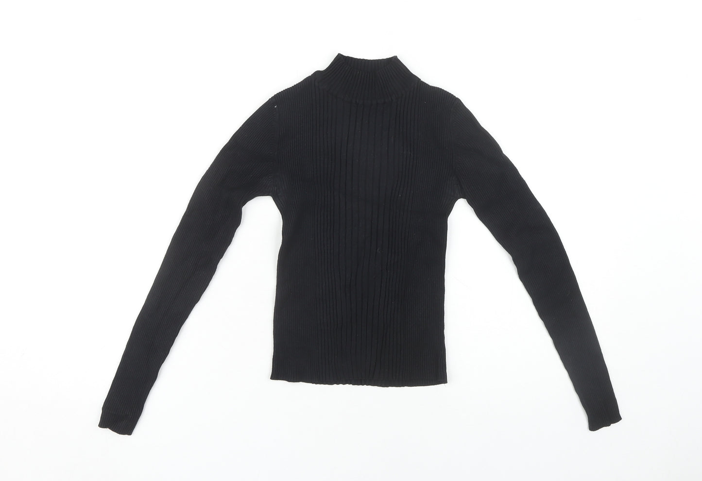 Pull&Bear Women's Black Mock Neck Long Sleeve Blouse