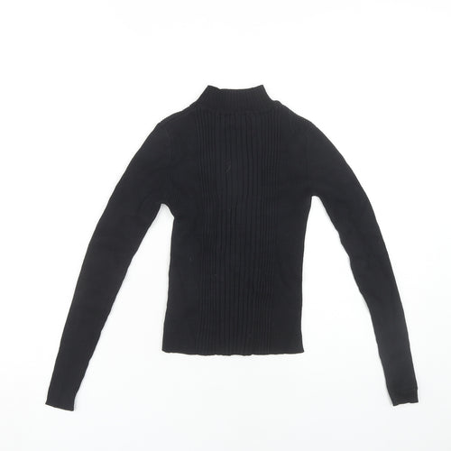 Pull&Bear Women's Black Mock Neck Long Sleeve Blouse