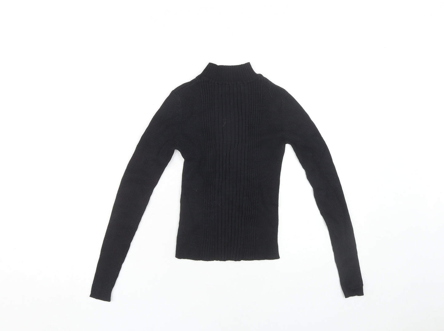 Pull&Bear Women's Black Mock Neck Long Sleeve Blouse