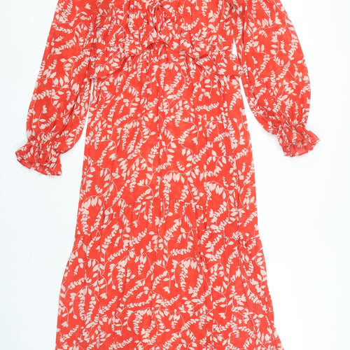 Very Women's Red Floral Midi A-Line Dress Size 10