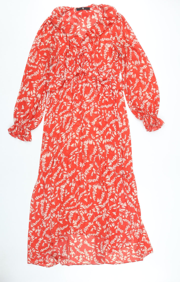 Very Women's Red Floral Midi A-Line Dress Size 10