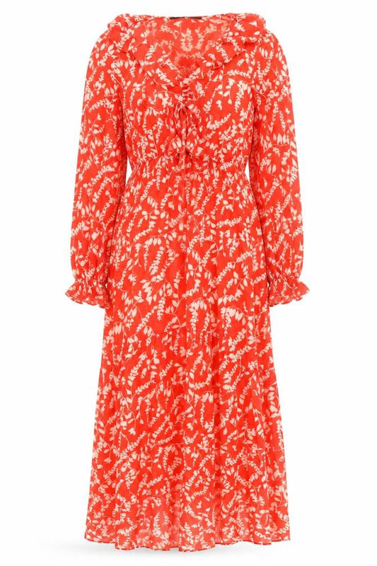 Front view of Very Women's Red Floral Midi A-Line Dress, size 10