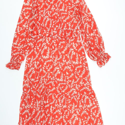 Very Women's Red Floral Midi A-Line Dress Size 10