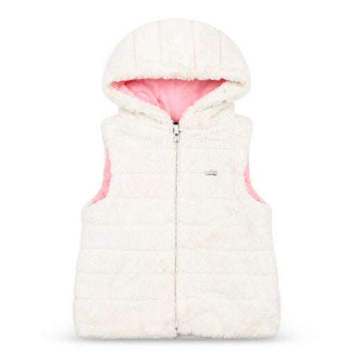 DKNY Girls White Hooded Sleeveless Jacket, S, Casual