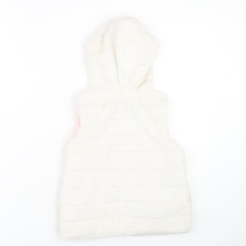 DKNY Girls White Hooded Sleeveless Jacket, S, Casual