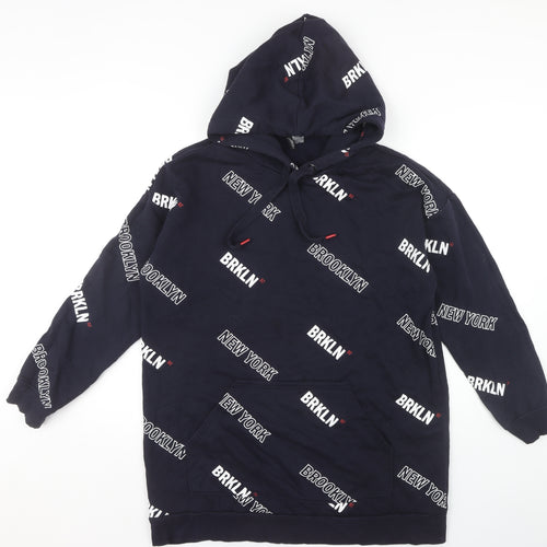 H&M Unisex Adults Black Hoodie M Urban Text Pattern