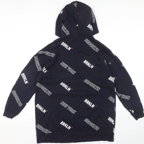 H&M Unisex Adults Black Hoodie M Urban Text Pattern