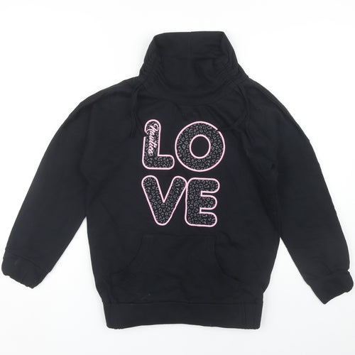 Nautica Girls Black Hoodie Pullover Love Embroidered Size 10-11